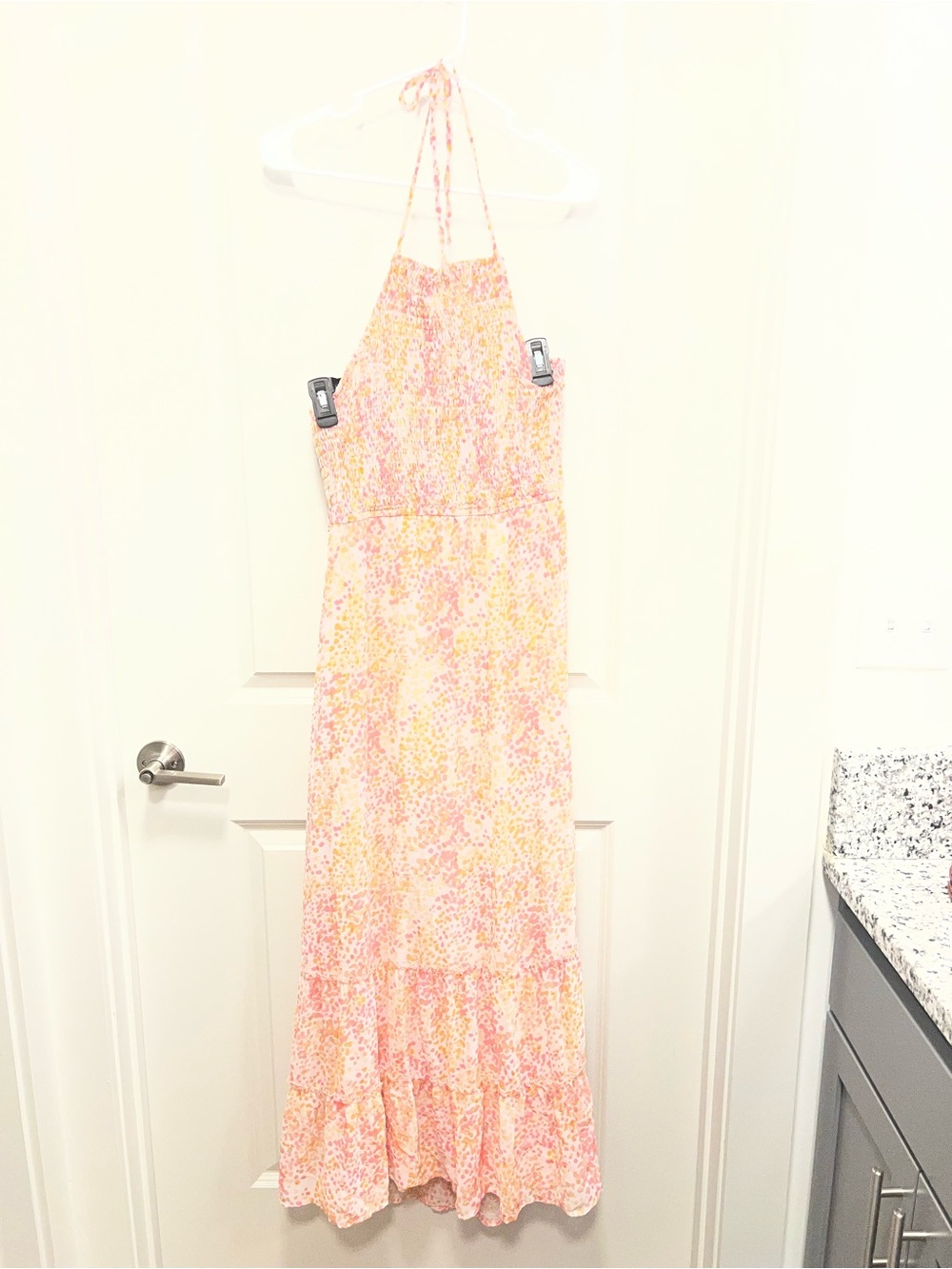 Floral Halter Maxi Dress in Pink and Yellow XL